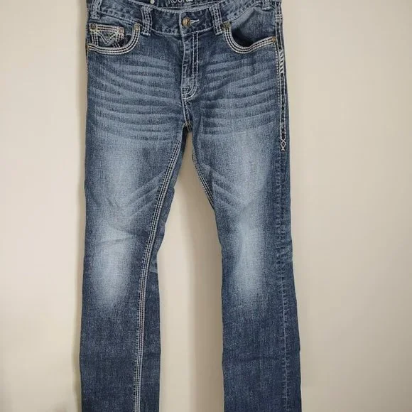 Rock & Roll Cowgirl Jeans Low Rise Med Wash Embroidery Detail - Picture 11 of 13